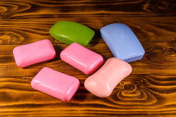 Pieces of the soap on wooden table