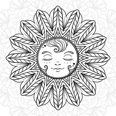 Ornamental sun coloring page.