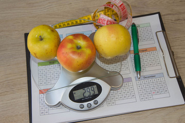 Diet weight loss breakfast concept with tape measure, Libra