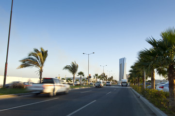 Corniche Shore Street in Jeddah with Cars in Motion, Saudi Arabia