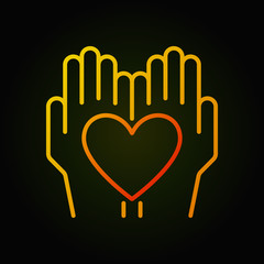 Heart in hands vector bright thin line icon