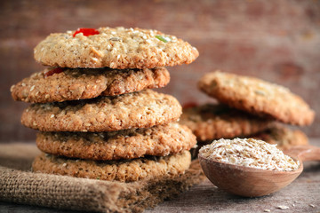 Oatmeal cookies on a wooden table