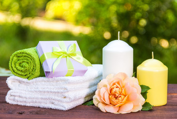 Fototapeta na wymiar Woman's gift. Spa concept. Massage and aromatherapy. International Women's Day. Romantic concept.