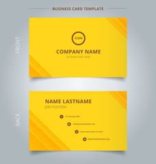 Creative business card and name card template technology striped overlapping diagonal lines pattern yellow color tone background.