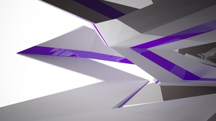 Abstract white, black and violet interior with window. 3D illustration and rendering.