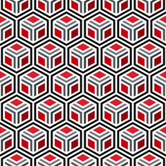 Vector 3d Geometric Pattern, Seamless Background with Rhombus. Abstract colorful cube pattern background. Optical illusion 3d shapes, Contemporary texture for Design.