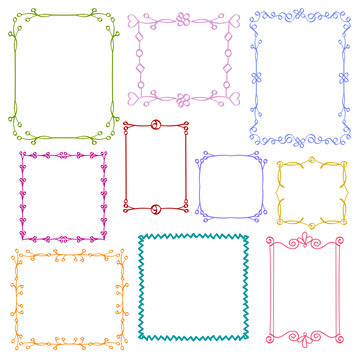 Babies and Kids photo frames vector set, Childrens drawing doodle style, Cute ornamental colorful floral photo frames for decoration and design