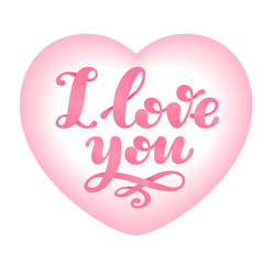 Love word lettering isolated on pink heart shape