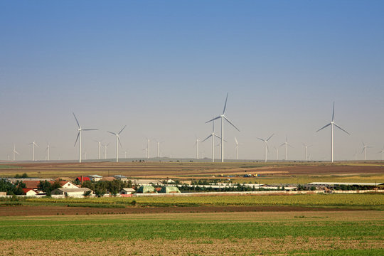 Village And Green Power Plant Of Wind Energy In Romania