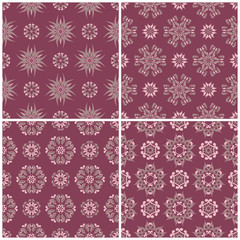 Set of violet seamless backgrounds with floral patterns