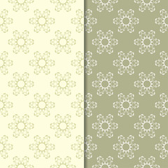 Olive green floral backgrounds. Set of seamless patterns