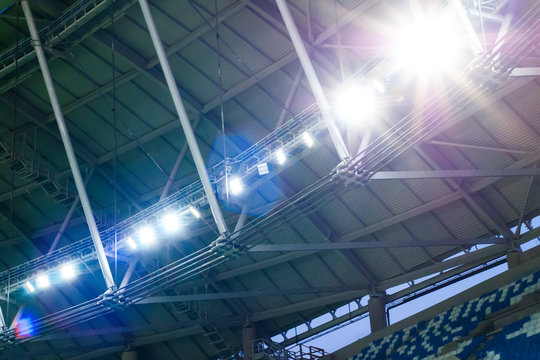 Spotlights on the roof of the stadium