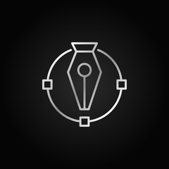 Pen tool with circle curve vector silver outline icon