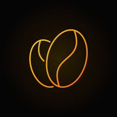 Coffee beans vector yellow line icon on dark background