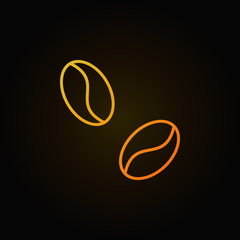 Vector coffee beans yellow outline icon on dark background