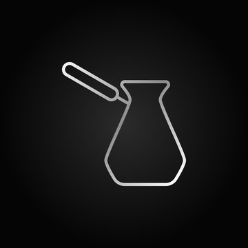recommend clip art: Turkish Cezve vector silver outline icon on dark background