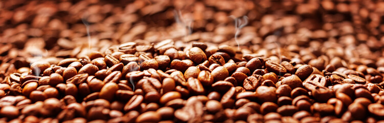 Coffee background with beans, Coffee roasting
