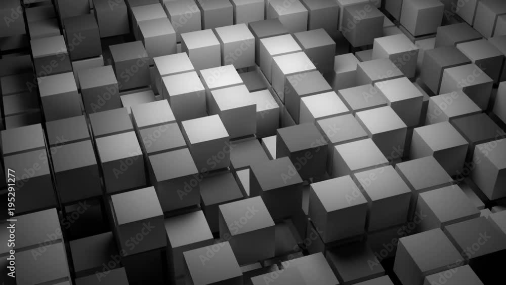 Poster 3d rendered abstract background with a lot of squares. multi layered structure with randomly disappe