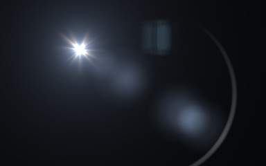 Abstract digital lens flare in black background horizontal frame