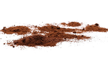 Cocoa powder pile isolated on white background