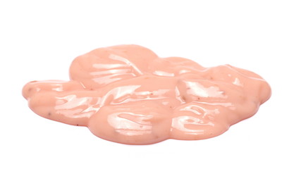 Raspberry fruit yogurt puddle, isolated on white background