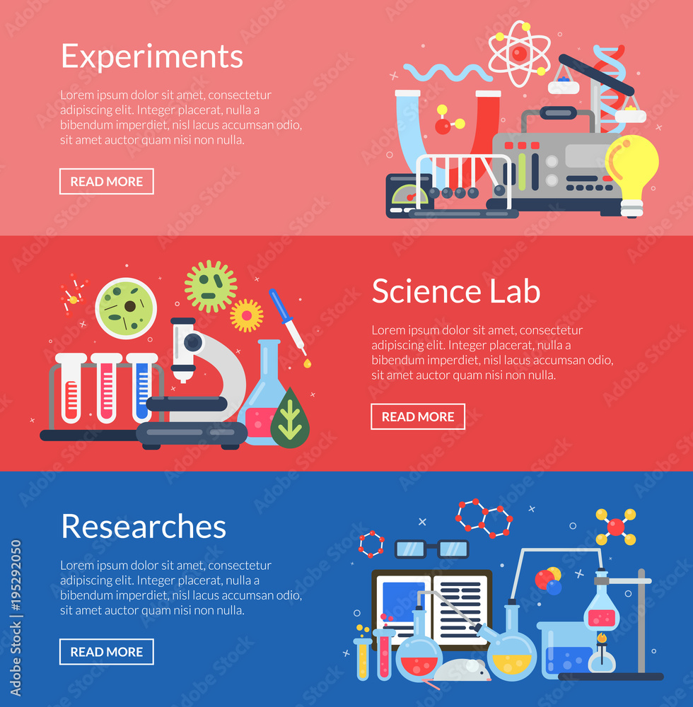Poster vector web banner templates with flat style science icons