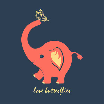 Cute Elephant And Butterfly