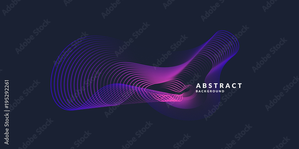 Poster vector abstract background with dynamic waves, line and particles.