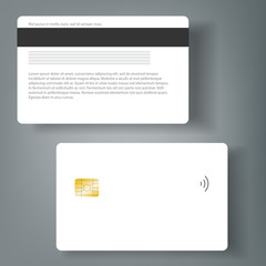 Banking chip credit card realistic mockup. Clear plastic card template.