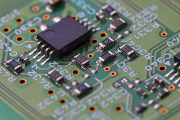 printed circuit Board with chips and radio components electronics
