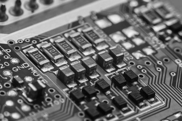 printed circuit Board with chips and radio components electronics