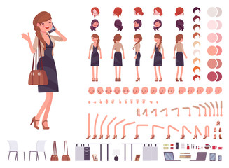 Pretty female office employee character creation set
