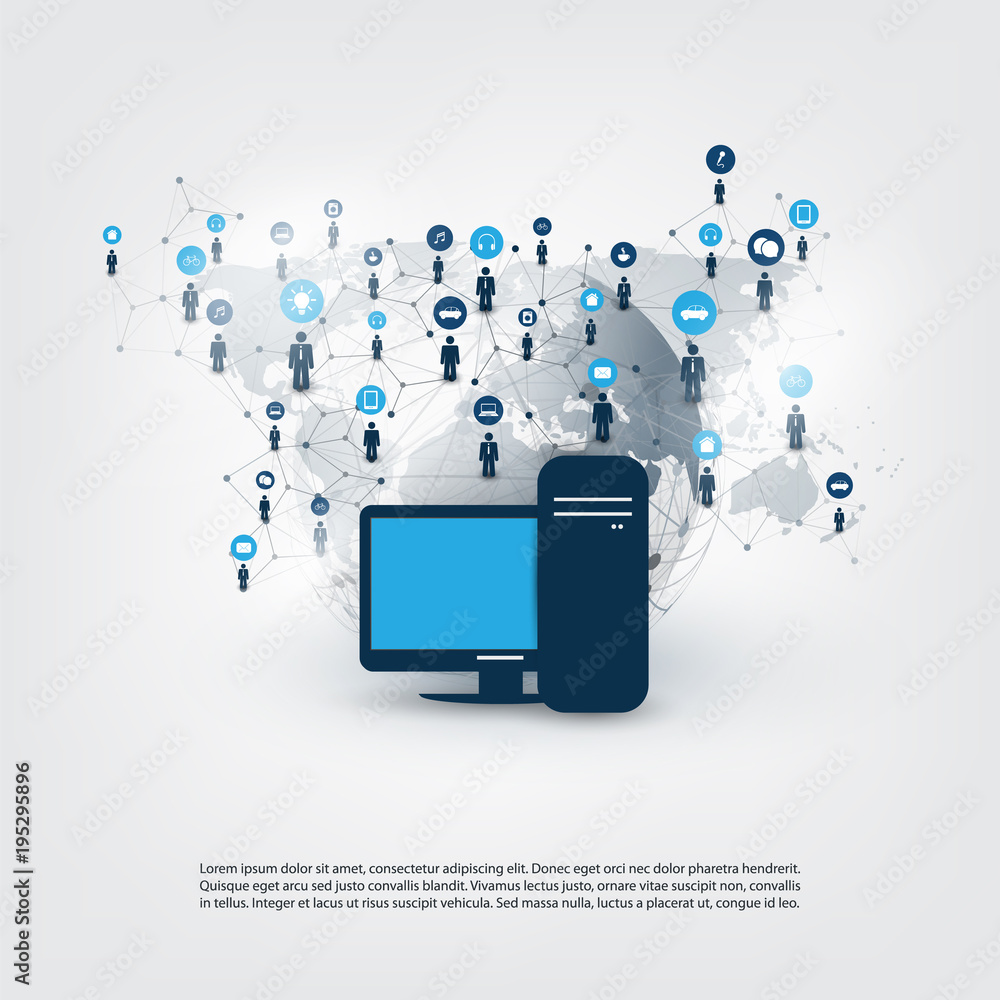 Poster internet of things, cloud computing design with icons - global digital network connections, smart te