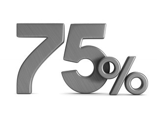 seventy five percent on white background. Isolated 3D illustration