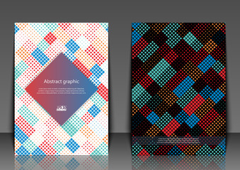 Flyer template with abstract background. Abstract square pixel mosaic background. Eps10 Vector illustration