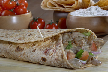 Doner,Turkish Shawarma durum Traditional doner wrap
