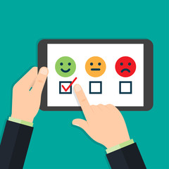 Feedback concept. Hands leaving positive feedback. Vector illustration