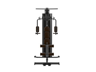 Multifunctional gym machine, front view isolated on white background. 3D Rendering, Illustration.