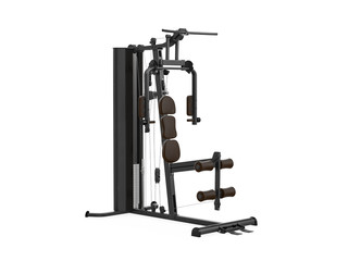 Multifunctional gym machine, angle view isolated on white background. 3D Rendering, Illustration.