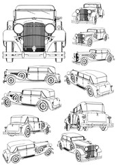 set of outline old car vector.