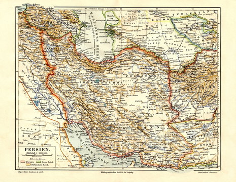Map of Iran (Persia) ca. 1890 (from Meyers Lexikon, 1896, 13/682/683)