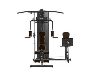 Multifunctional gym machine, front view isolated on white background. 3D Rendering, Illustration.