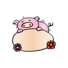 Pig holding a banner