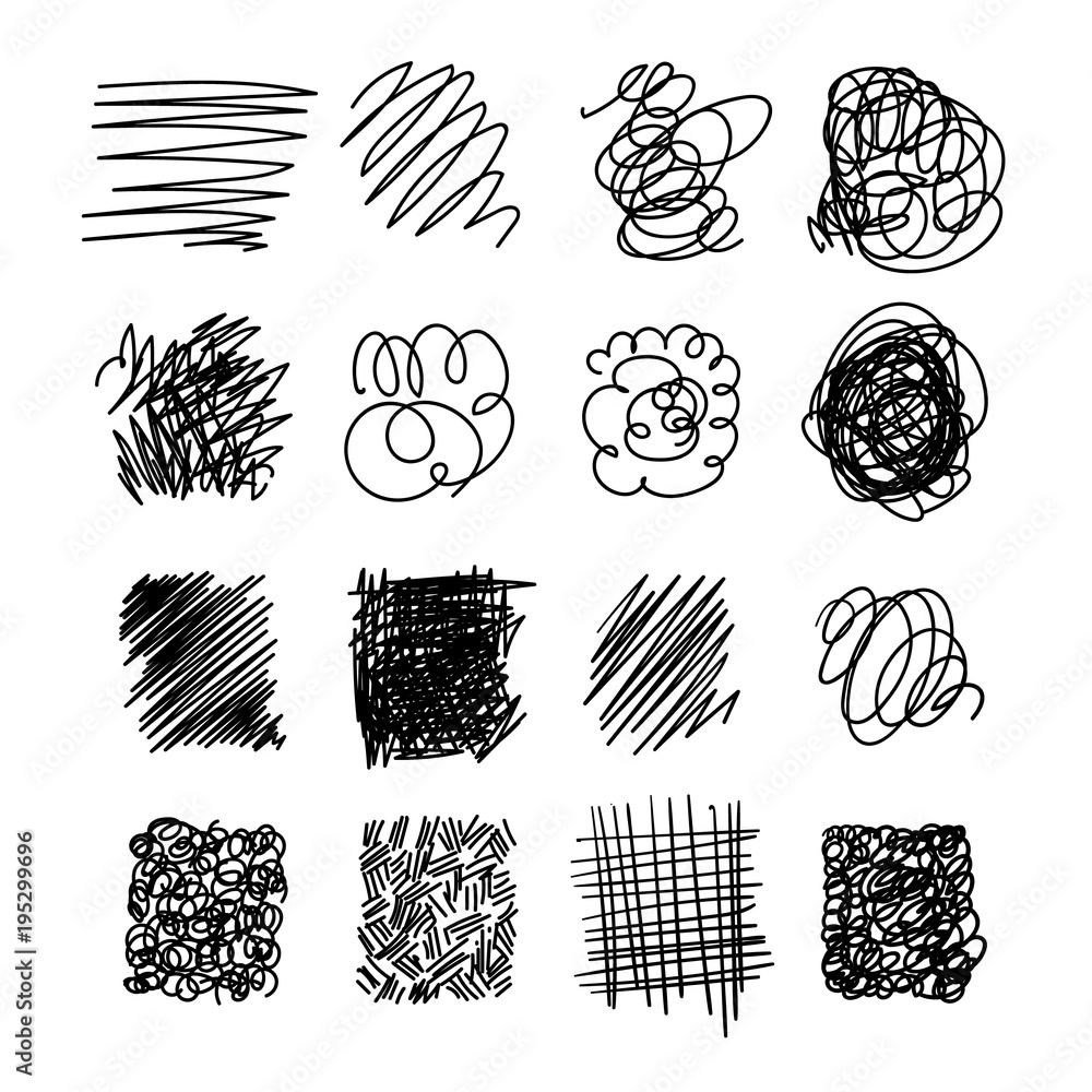 Poster vector light set of hand drawn scribble line shapes. logo design elements