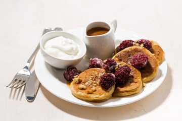 sweet corn pancakes for breakfast on white table