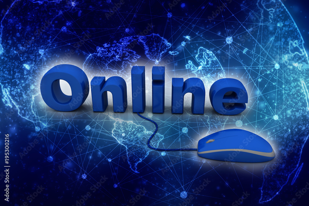 Poster 3d rendering online connected mouse