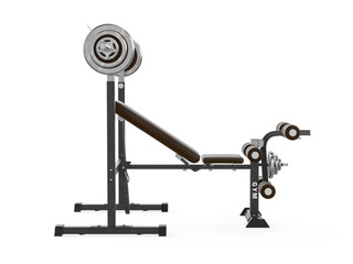 Multifunctional gym machine, left view isolated on white background. 3D Rendering, Illustration.