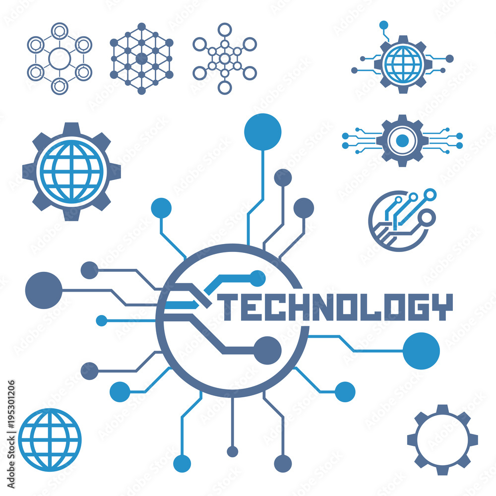 Poster set of circuit tech elements. electronics icon. tech logo.
