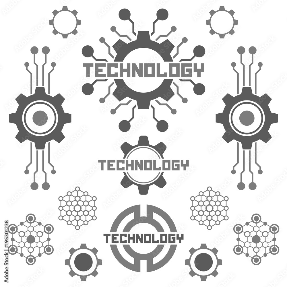 Poster set of circuit tech elements. electronics icon. tech logo.