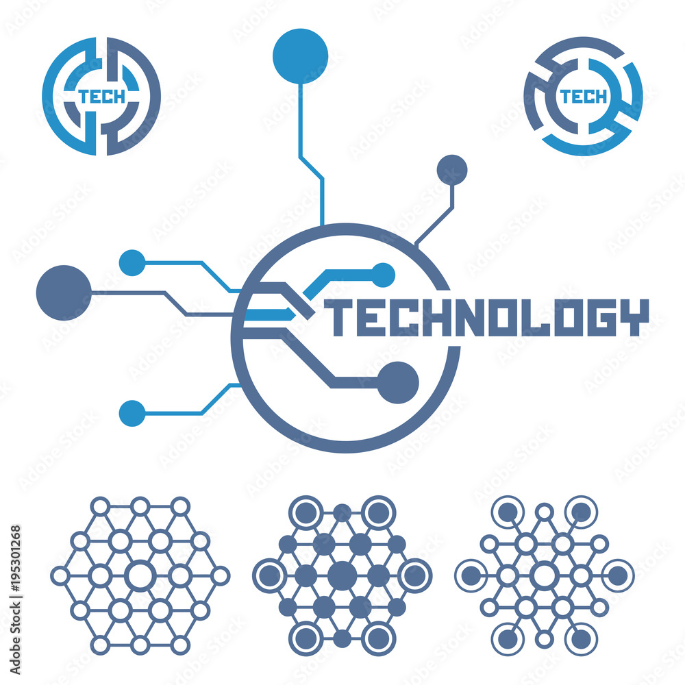Poster set of circuit tech elements. electronics icon. tech logo.